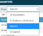 Image of Account Settings > Parameters displaying the default Show value of Named