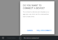 Image of an iOS app no device connected dialog asking if you want to connect