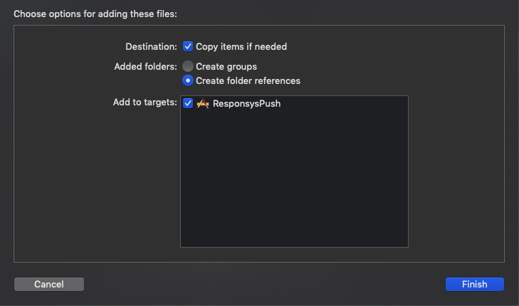 The confirmation dialog when adding files to your project