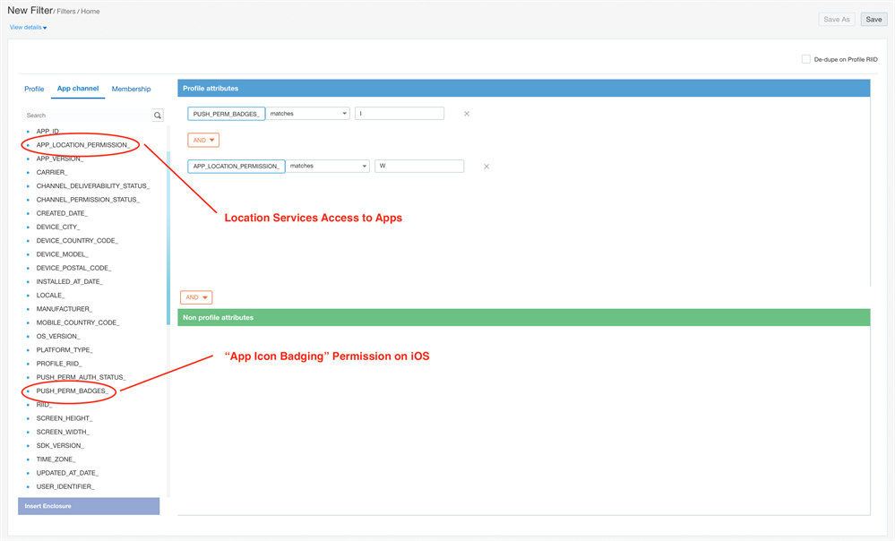 An image of APP_LOCATION_PERMISSION_ in the Filter Designer