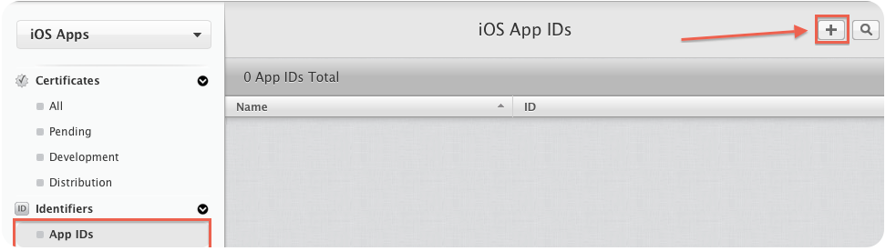 Apple Provisioning Portal, iOS App IDs screen