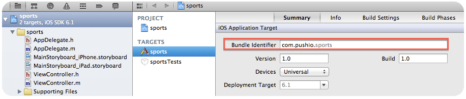 Screen showing location of Bundle Identifier in Xcode