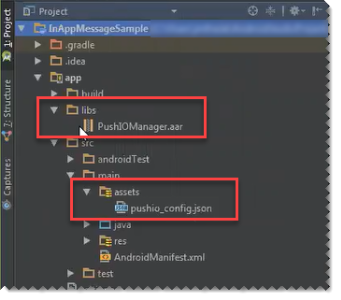 Android Studio project files setup for PushIOManager