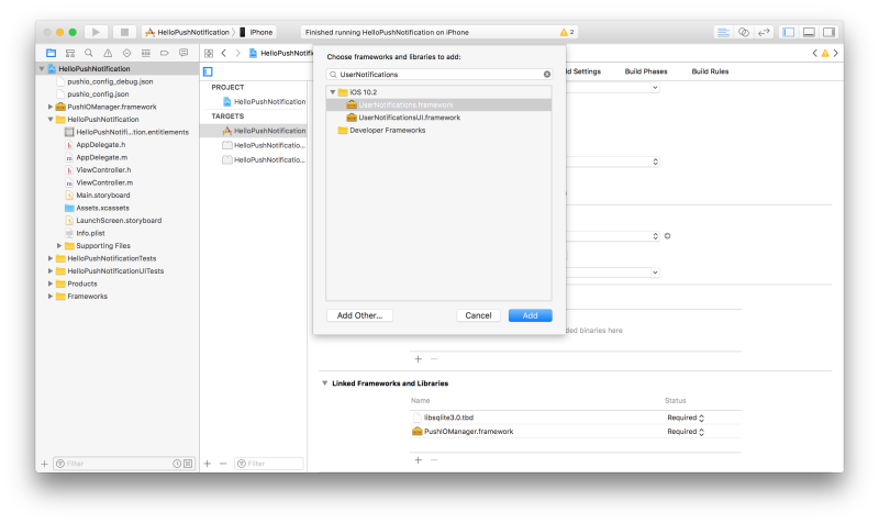 Add UserNotifications framework Screenshot