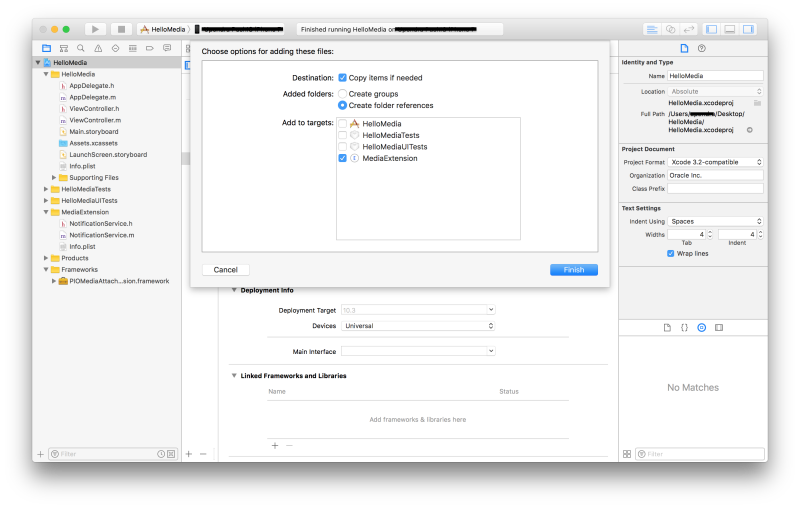 Drag framework into project options screenshot
