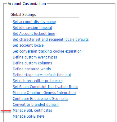 The Manage SSL certificates option