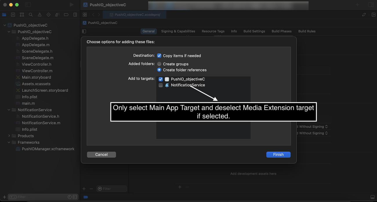 Media Attachment XCFramework Select Main App Target Only
