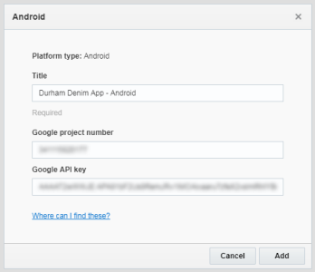 Android app configuration on the Responsys Mobile App Developer Console