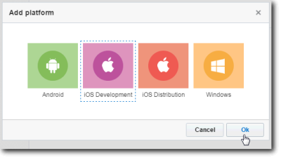 PushIO Web Dashboard - Add Platforms screenshot