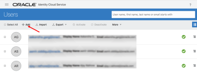 An image of the Oracle Identity Cloud Service Users page
