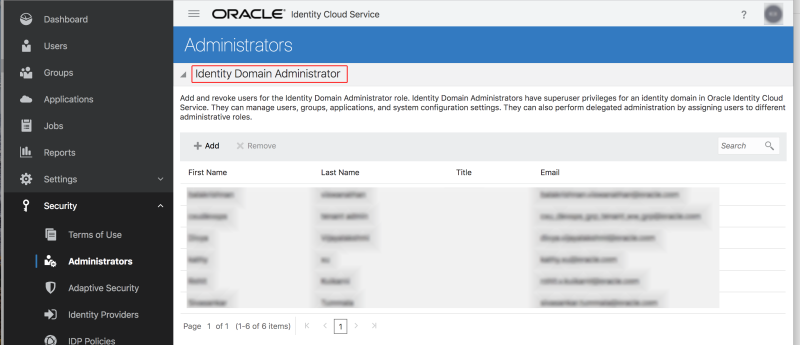 An image of the Identity Domain Administrator section