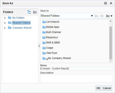 Screenshot showing the Save As dialog for custom reports