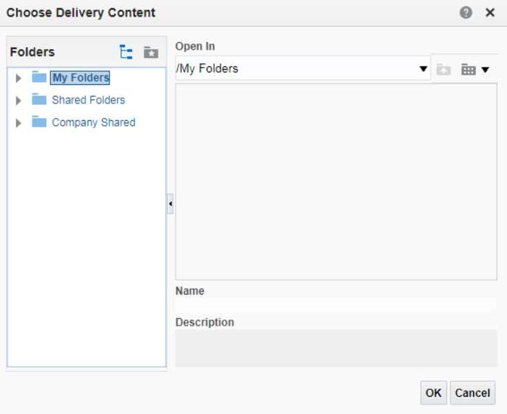 Screenshot of the choose delivery content dialog