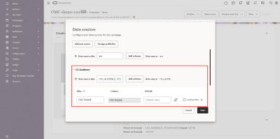 An image showing the data sources dialog box in Campaigns.