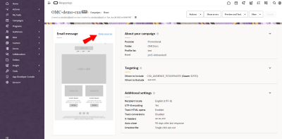 An image pointing to where to select data sources in Campaign designer.