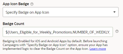 Screenshot showing App Icon Badge and Badge Count personalization example