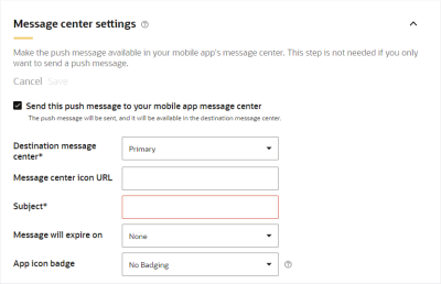 An image of the Message center settings panel