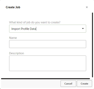 An image of the Create Job dialog with Import Profile Data selected