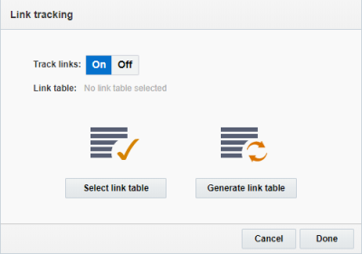 An image showing the Link tracking dialog