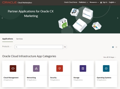 Screenshot of the Oracle Marketplace landing page