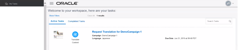Screenshot showing the translator's view of the My Tasks page