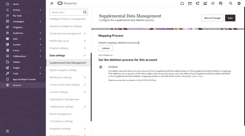 An image of the Supplemental Data Management Mapping Process page