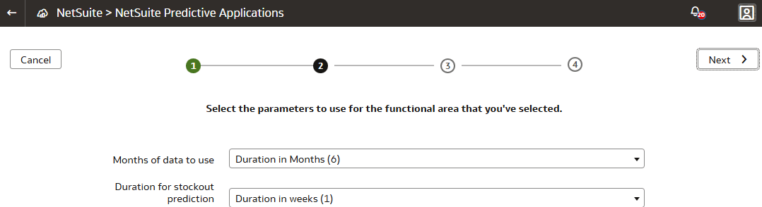 Parameters for the Stockout Prediction functional area