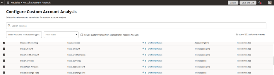 Configure the NetSuite Account Analysis data application
