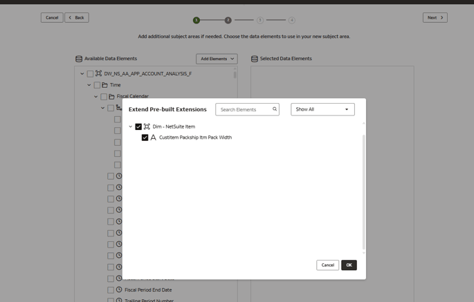 Extend Pre-built Extensions dialog
