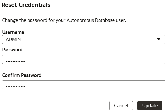 Reset Credentials dialog