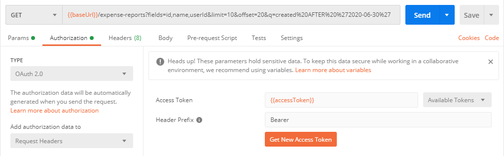 Request Authorization tab in Postman.