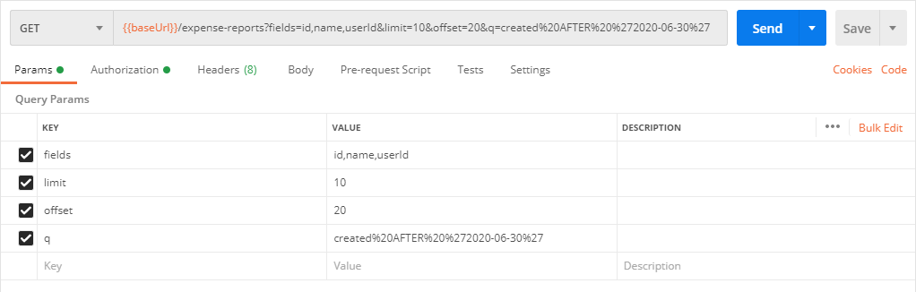 Query Pameters in Postman.