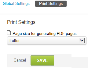 Print settings list view.