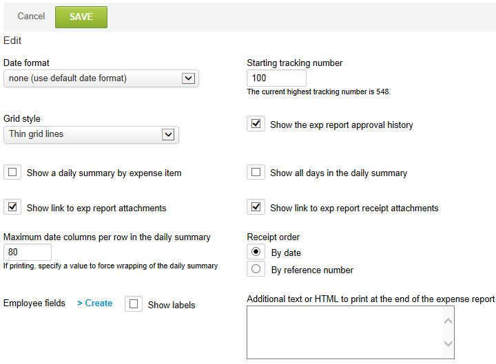 Expense report layout form.