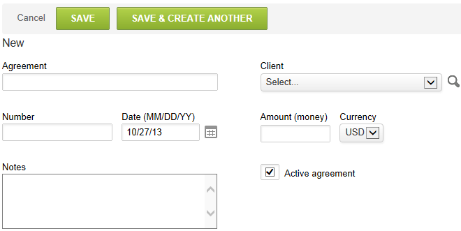 Agreements properties form.