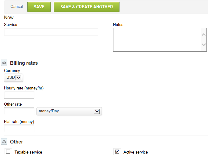 Service properties form.