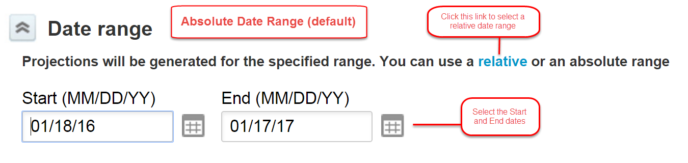 Absolute date range entities form.