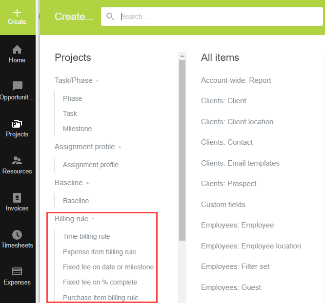 Create a billing rule entities form.