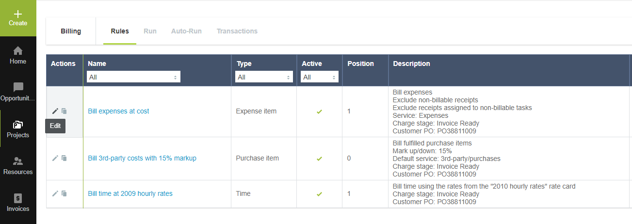 Edit a billing rule entities form.