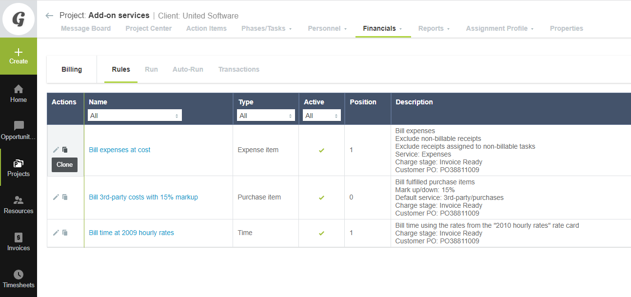 Copy a billing rule entities form.