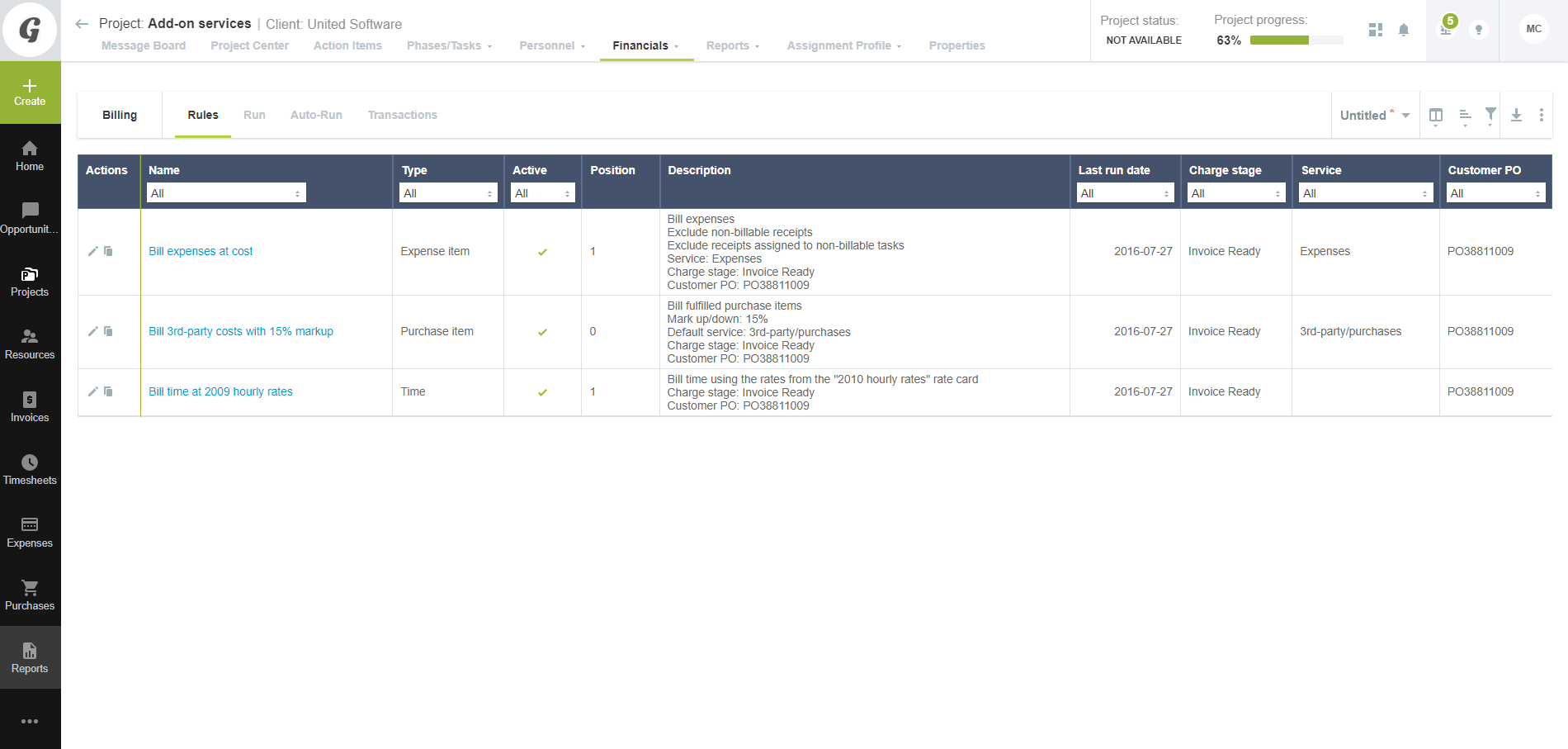 Billing entities form.