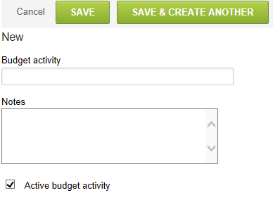 Budget activity properties form.