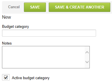 Budget category properties form.