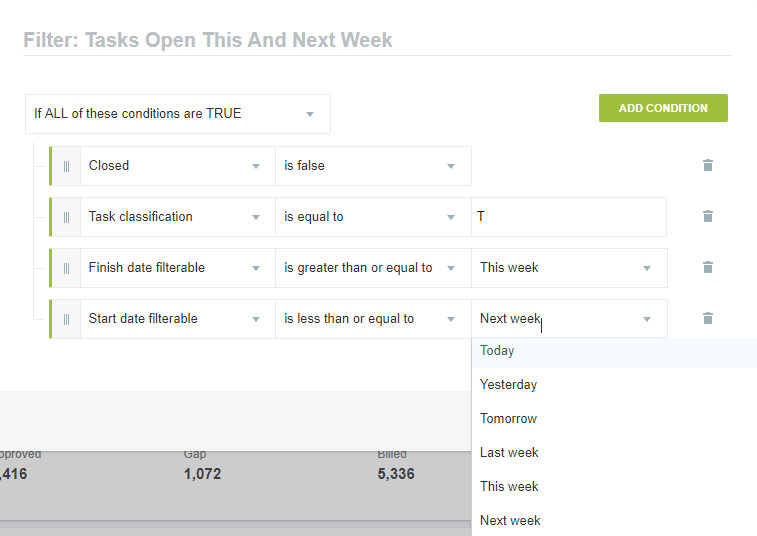 Active filters in view mode.