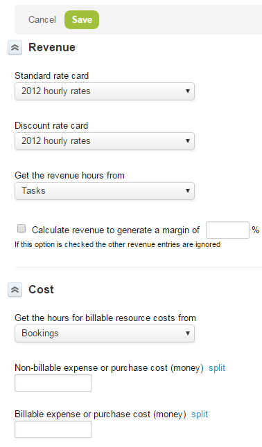 Pricing properties form.