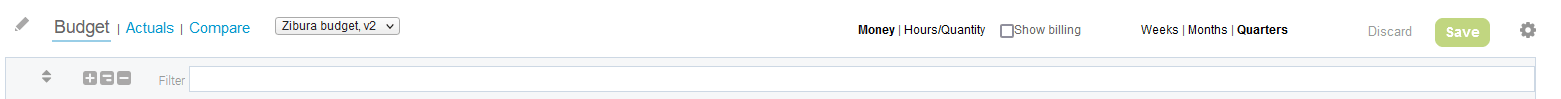 Project budget view toolbar.