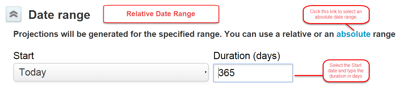 Relative date range entities form.