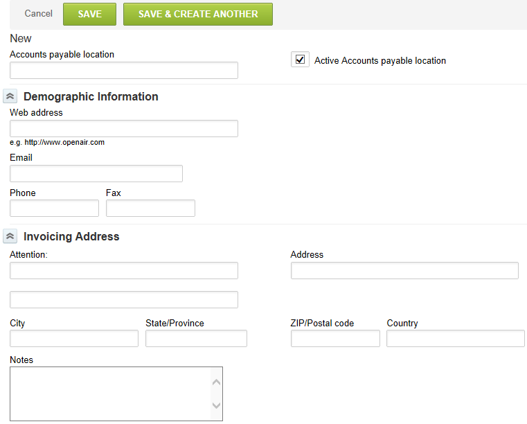 Accounts payable form