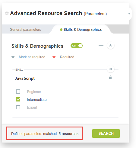 Parameters for skill selection.