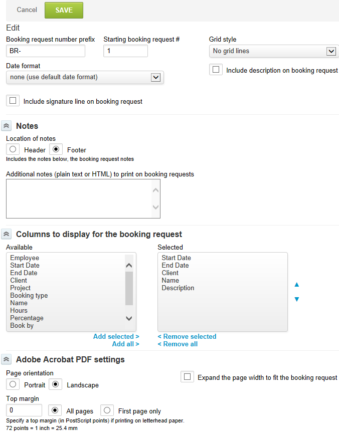 Booking request entities form.